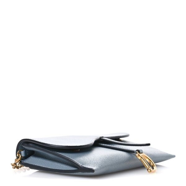 Grained Calfskin Saddle Chain Pouch Cloud Blue