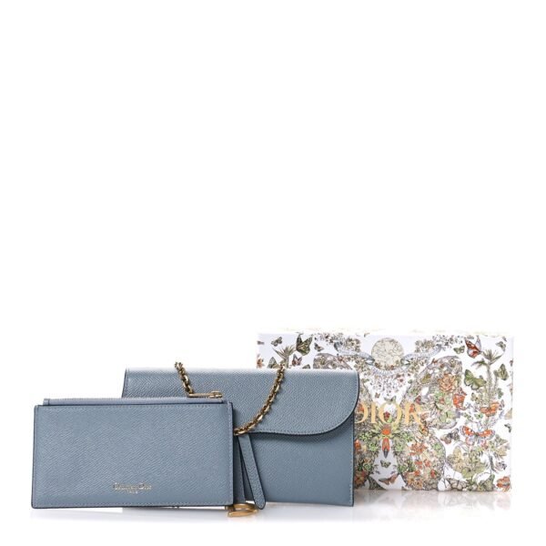 Grained Calfskin Saddle Chain Pouch Cloud Blue