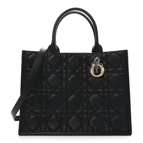 ec3bf22de2e107eedb6711f8f319cba8.jpg Calfskin Macro Cannage Medium Book Tote Black