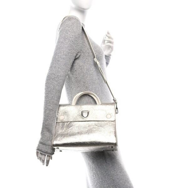 Metallic Calfskin Medium Diorever Flap Silver