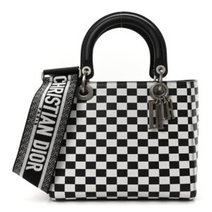 Calfskin Checkered Medium Lady Dior Black White
