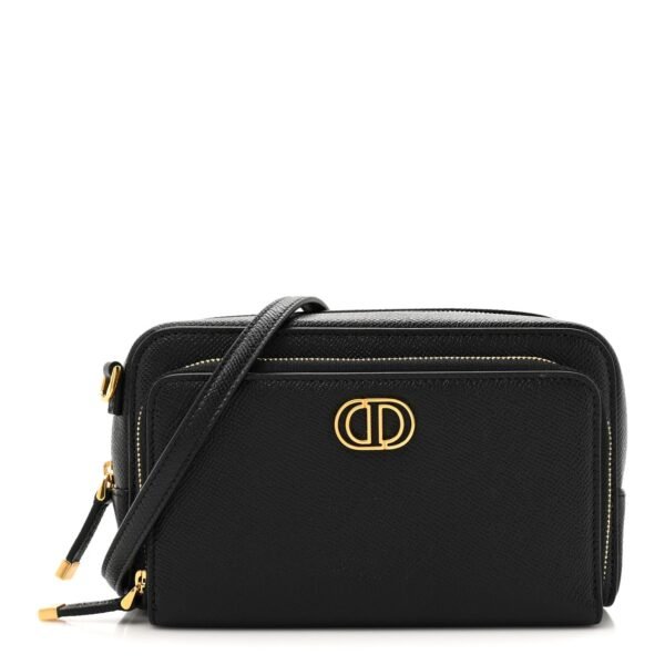 Grained Calfskin Caro Double Pouch Black