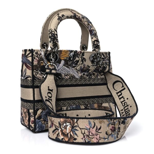 Canvas Embroidered Jardin D'Hiver Medium Lady D-Lite Beige Multicolor