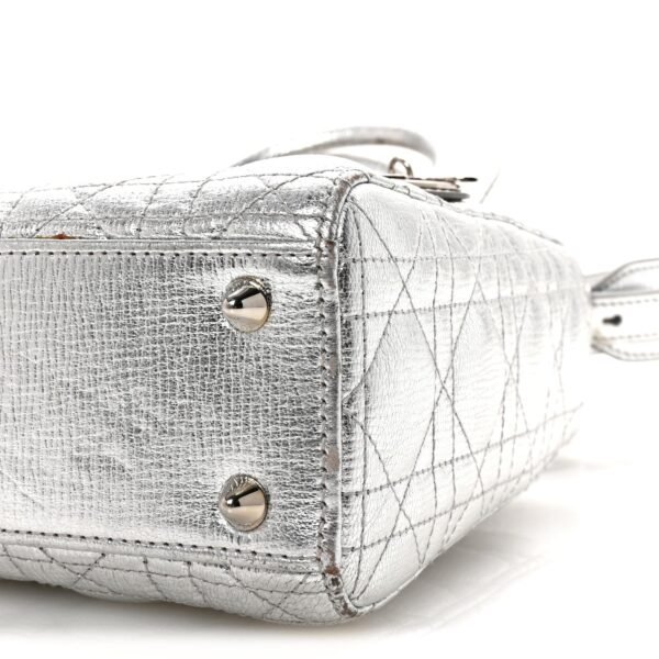 Metallic Grained Calfskin Cannage Small Lucky Badges My Lady Dior Silver
