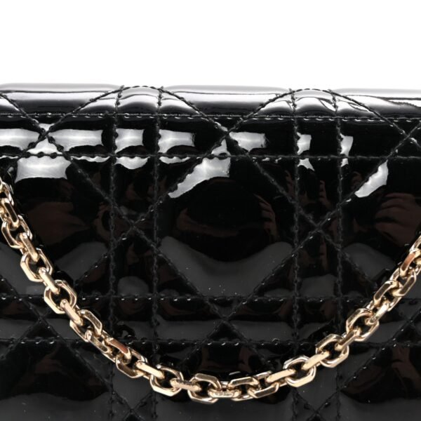 Patent Cannage Lady Dior Chain Wallet Black