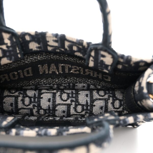 Canvas Embroidered Toile De Jouy Reverse Mini Book Tote With Strap Blue Multicolor