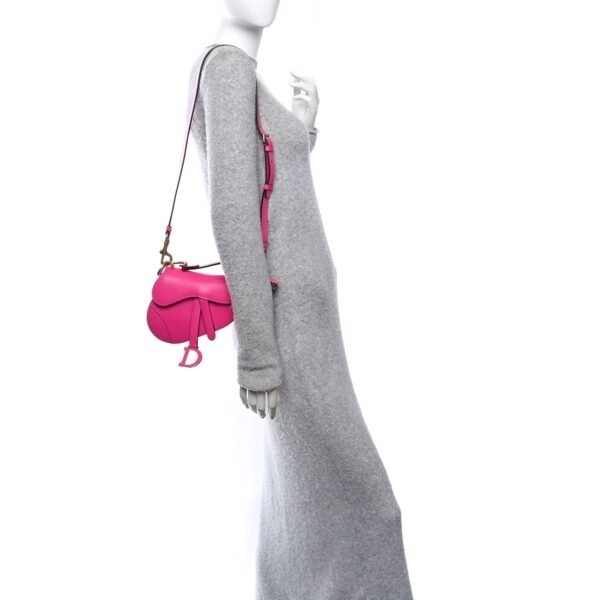 Supple Calfskin Mini Saddle Bag With Strap Passion Pink