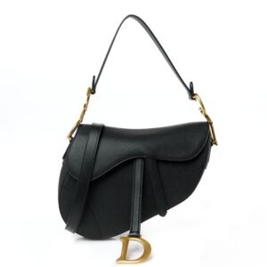 Grained Calfskin Saddle Bag With Strap Black
