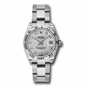 rolex-datejust-31mm-meteorite-dial-stainless-steel-oyster-bracelet-18k-white-gold-fluted-163.jpg Rolex Datejust 31mm – Ref: 178274-0059 – White Mother of Pearl Diamond Dial, Stainless Steel Oyster Bracelet Women’s Watch