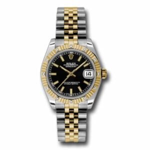 Rolex Datejust 31mm – Ref: 178313 bkij – Black Stick Dial & Diamond Bezel, Two Tone Stainless Steel & 18K Yellow Gold Jubilee Bracelet Women’s Watch