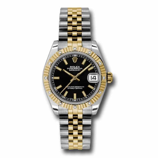 Rolex Datejust 31mm – Ref: 178313 bkij – Black Stick Dial & Diamond Bezel, Two Tone Stainless Steel & 18K Yellow Gold Jubilee Bracelet Women’s Watch