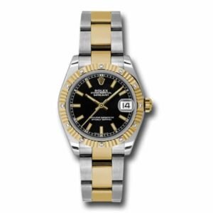 Rolex Datejust 31mm – Ref: 178313 bkio – Black Stick Dial & Diamond Bezel, Two Tone Stainless Steel & 18K Yellow Gold Oyster Bracelet Women’s Watch