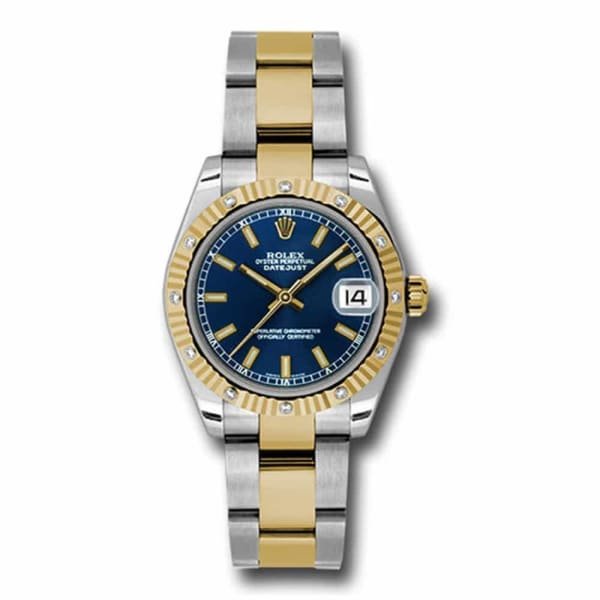 Rolex Datejust 31mm – Ref: 178313 blio – Blue Stick Dial & Diamond Bezel, Two Tone Stainless Steel & 18K Yellow Gold Oyster Bracelet Women’s Watch