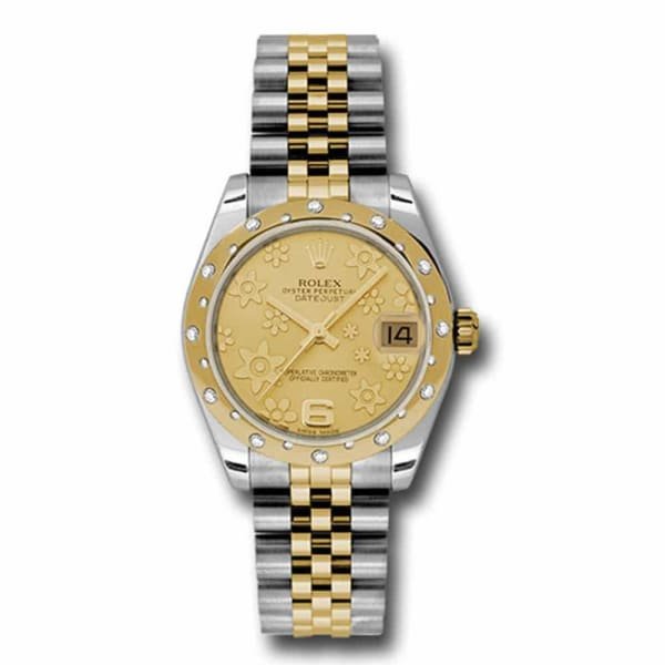rolex-datejust-watch-with-diamonds-31mm-champagne-dial-stainless-steel-and-18k-yellow-178343-chfj.jpg Rolex Datejust 31mm – Ref: 178343 chfj – Champagne Floral Dial & Diamond Bezel, Two Tone Stainless Steel & 18K Yellow Gold Jubilee Bracelet Women’s Watch
