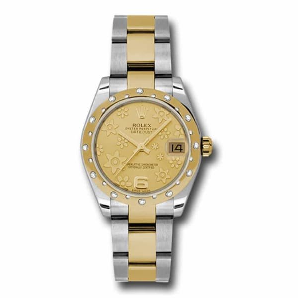 rolex-datejust-watch-with-diamonds-31mm-champagne-dial-stainless-steel-and-18k-yellow-178343-chfo.jpg Rolex Datejust 31mm – Ref: 178343 chfo – Champagne Floral Dial & Diamond Bezel, Two Tone Stainless Steel & 18K Yellow Gold Oyster Bracelet Women’s Watch