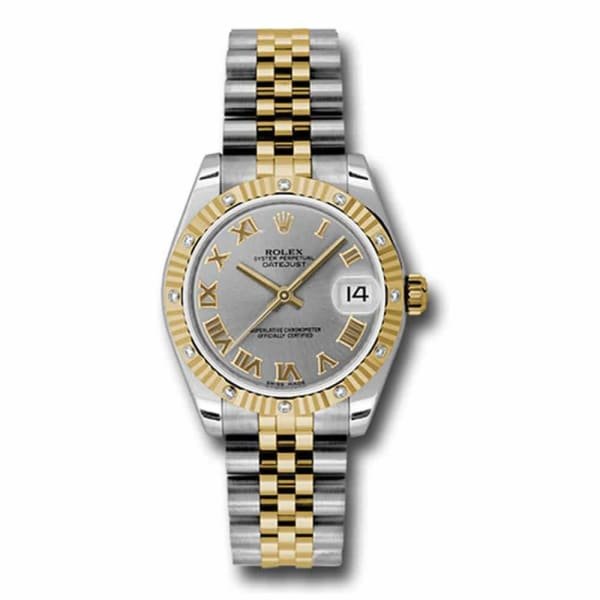 Rolex Datejust 31mm – Ref: 178313 grj – Grey Roman Dial & Diamond Bezel, Two Tone Stainless Steel & 18K Yellow Gold Jubilee Bracelet Women’s Watch