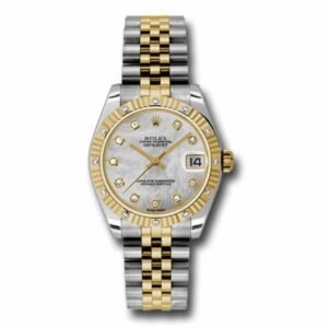 Rolex Datejust 31mm – Ref: 178313 mdj – White Mother of Pearl Diamond Dial & Diamond Bezel, Two Tone Stainless Steel & 18K Yellow Gold Jubilee Bracelet Women’s Watch