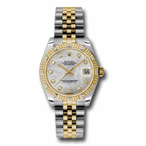 Rolex Datejust 31mm – Ref: 178313 mdj – White Mother of Pearl Diamond Dial & Diamond Bezel, Two Tone Stainless Steel & 18K Yellow Gold Jubilee Bracelet Women’s Watch