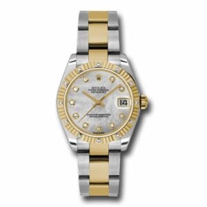 Rolex Datejust 31mm – Ref: 178313 mdo – White Mother of Pearl Diamond Dial & Diamond Bezel, Two Tone Stainless Steel & 18K Yellow Gold Oyster Bracelet Women’s Watch
