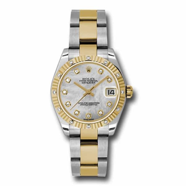 Rolex Datejust 31mm – Ref: 178313 mdo – White Mother of Pearl Diamond Dial & Diamond Bezel, Two Tone Stainless Steel & 18K Yellow Gold Oyster Bracelet Women’s Watch