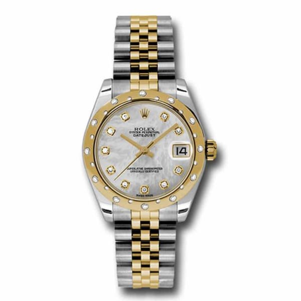 Rolex Datejust 31mm – Ref: 178343 mdj – White Mother of Pearl Diamond Dial & Diamond Bezel, Two Tone Stainless Steel & 18K Yellow Gold Jubilee Bracelet Women’s Watch