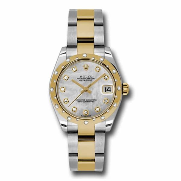 Rolex Datejust 31mm – Ref: 178343 mdo – White Mother of Pearl Diamond Dial & Diamond Bezel, Two Tone Stainless Steel & 18K Yellow Gold Oyster Bracelet Women’s Watch
