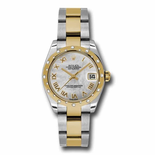 rolex-datejust-watch-with-diamonds-31mm-pearl-dial-stainless-steel-and-18k-yellow-gold-178343-mro.jpg Rolex Datejust 31mm – Ref: 178343 mro – White Mother of Pearl Roman Dial & Diamond Bezel, Two Tone Stainless Steel & 18K Yellow Gold Oyster Bracelet Women’s Watch