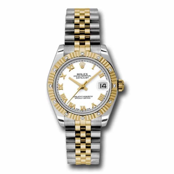 Rolex Datejust 31mm – Ref: 178313 wrj – White Stick Dial & Diamond Bezel, Two Tone Stainless Steel & 18K Yellow Gold Jubilee Bracelet Women’s Watch