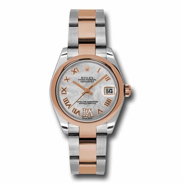 rolex-ladies-watch-datejust-31mm-pearl-dial-smooth-bezel-stainless-steel-and-18k-rose-178241-mdro.jpg Rolex Datejust 31mm – Ref: 178241 mdro – White Mother of Pearl Roman Diamond Dial, Two Tone Stainless Steel & 18K Rose Gold Oyster Bracelet Women’s Watch