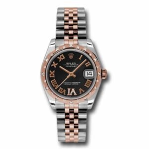 Rolex Datejust 31mm – Ref: 178341 bkdrj – Black Roman Diamond Dial & Diamond Bezel, Two Tone Stainless Steel & 18K Rose Gold Jubilee Bracelet Women’s Watch
