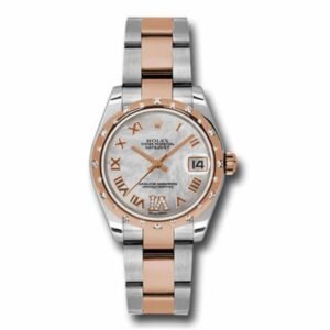 Rolex Datejust 31mm – Ref: 178341 mdro – White Mother of Pearl Roman Diamond Dial & Diamond Bezel, Two Tone Stainless Steel & 18K Rose Gold Oyster Bracelet Women’s Watch