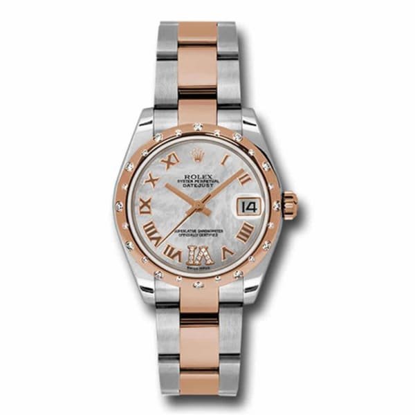 Rolex Datejust 31mm – Ref: 178341 mdro – White Mother of Pearl Roman Diamond Dial & Diamond Bezel, Two Tone Stainless Steel & 18K Rose Gold Oyster Bracelet Women’s Watch
