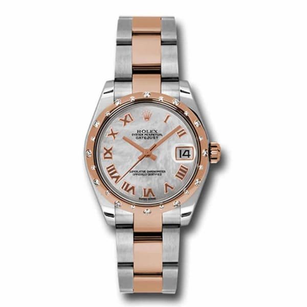 Rolex Datejust 31mm – Ref: 178341 mro – White Mother of Pearl Roman Dial & Diamond Bezel, Two Tone Stainless Steel & 18K Rose Gold Oyster Bracelet Women’s Watch