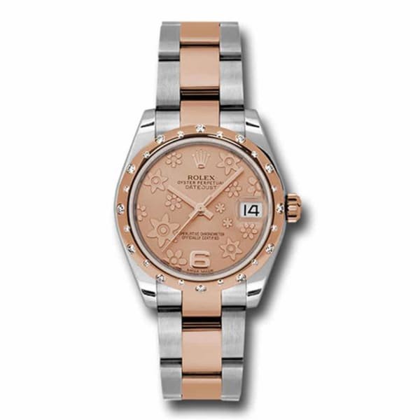Rolex Datejust 31mm – Ref: 178341 pchfo – Pink Champagne Floral Dial & Diamond Bezel, Two Tone Stainless Steel & 18K Rose Gold Oyster Bracelet Women’s Watch