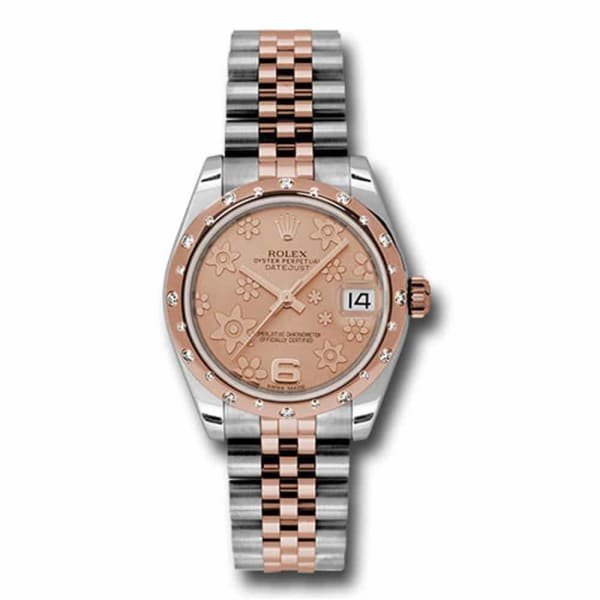 Rolex Datejust 31mm – Ref: 178341 pchfj – Pink Champagne Floral Dial & Diamond Bezel, Two Tone Stainless Steel & 18K Rose Gold Jubilee Bracelet Women’s Watch