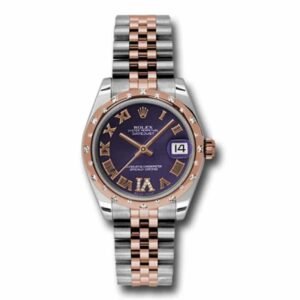 Rolex Datejust 31mm – Ref: 178341 pdrj – Purple Roman Dial & Diamond Bezel, Two Tone Stainless Steel & 18K Rose Gold Jubilee Bracelet Women’s Watch