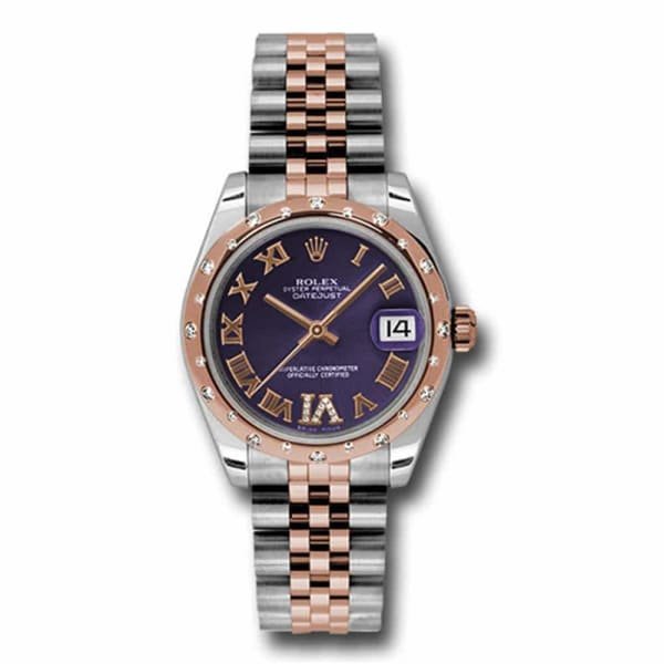Rolex Datejust 31mm – Ref: 178341 pdrj – Purple Roman Dial & Diamond Bezel, Two Tone Stainless Steel & 18K Rose Gold Jubilee Bracelet Women’s Watch