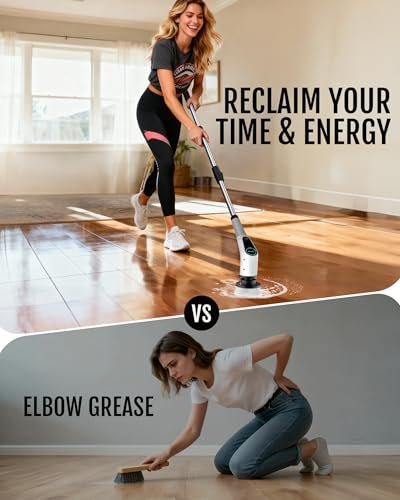 Dovety Electric Spin Scrubber, Shower Scrubber, Power Cleaner Tools with 8 Replaceable Brush Heads, Cleaning Brush with Extension Handle, 2 Adjustable Speeds, 90Mins Work Time for Home Bathtub-White - Image 5