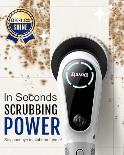 Dovety Electric Spin Scrubber, Shower Scrubber, Power Cleaner Tools with 8 Replaceable Brush Heads, Cleaning Brush with Extension Handle, 2 Adjustable Speeds, 90Mins Work Time for Home Bathtub-White - Image 3